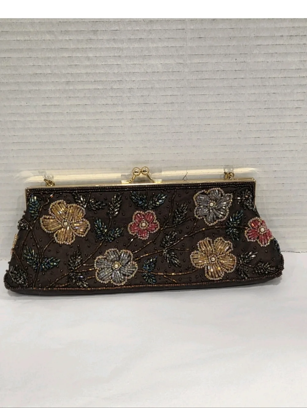 Vintage 90s Y2k Floral Beaded Clutch Handbag - Picture 1 of 8